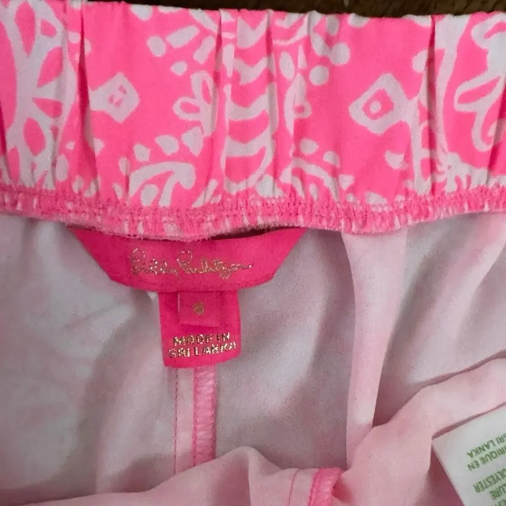 Lilly Pulitzer M Mylee Tie-Front Shorts Havana Pink Clawdia Seashell Pattern